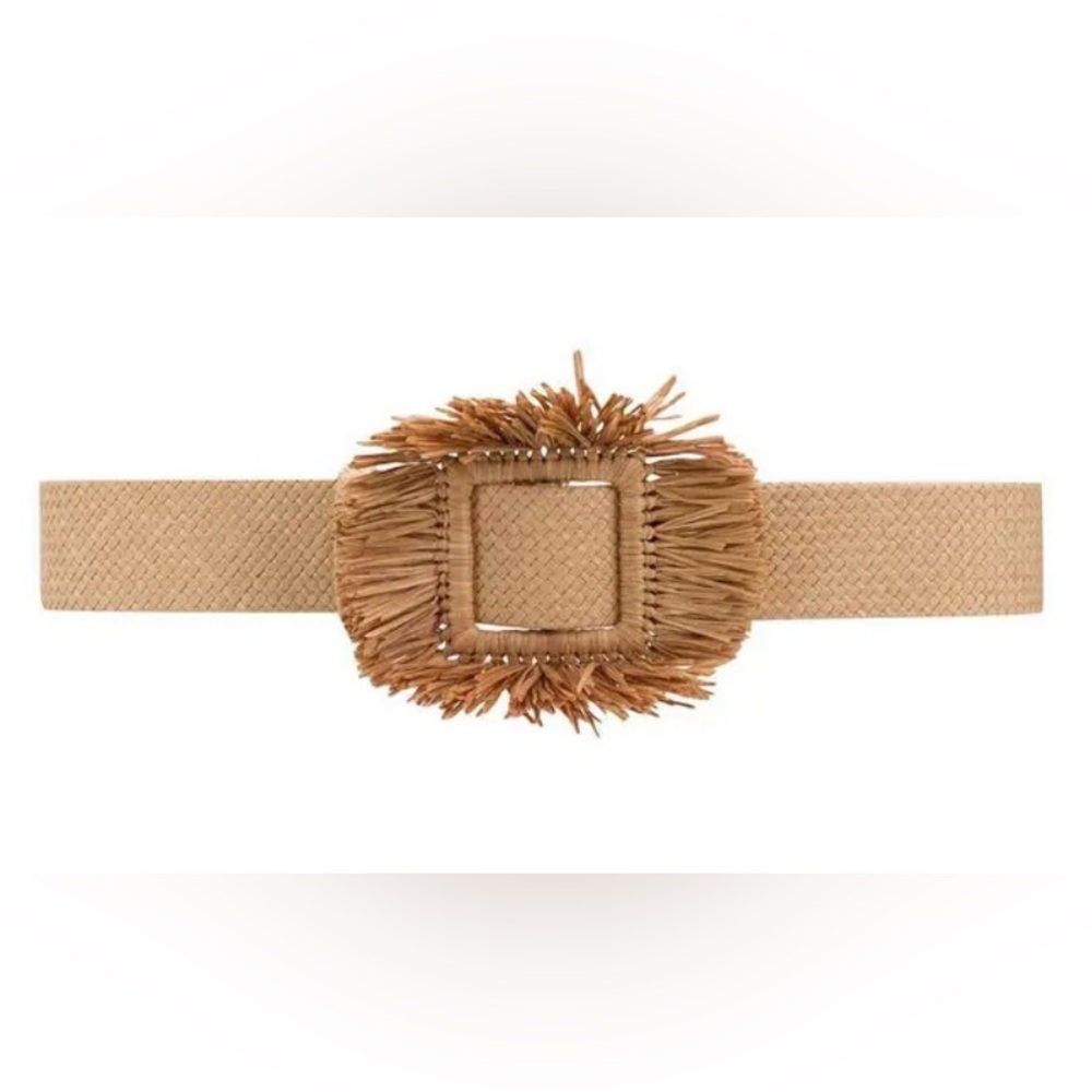 OSCAR DE LA RENTA WOVEN FRINGE TRIM BELT, IVORY, SIZE L, NWT.